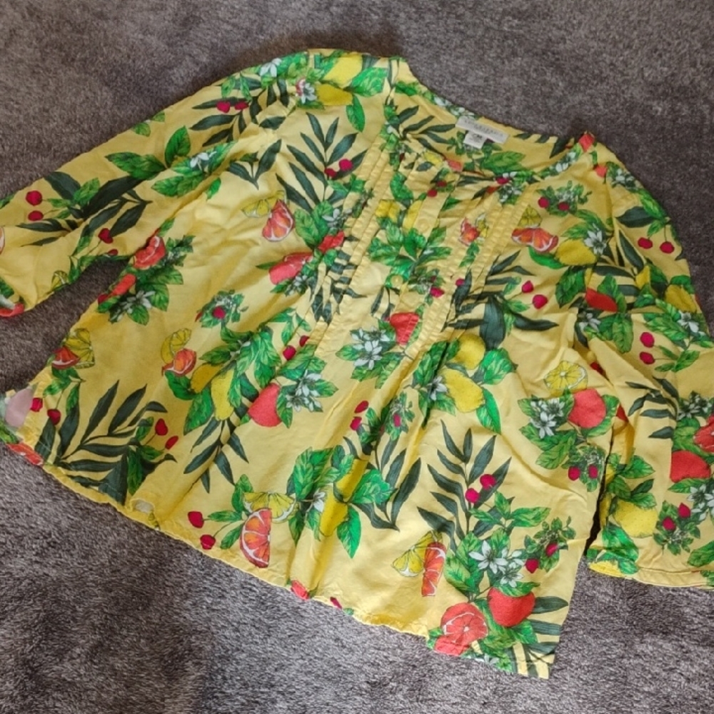 Appleseed's Citrus Pintuck Placket Top